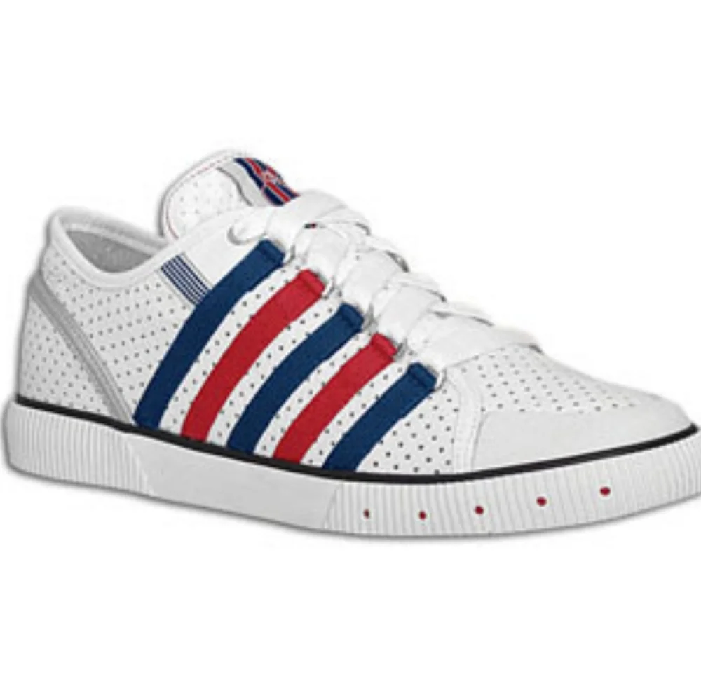 K Swiss Classic Red Blue Stripe White Sneakers Tennis Shoes - Picture 1 of 13